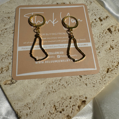 Small Barbados Map Outline Hanging Earrings